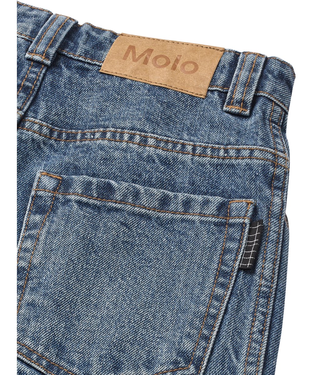 Askio - Creased Indigo - Blå denimjeans i økologisk bomuld med justerbar talje til børn