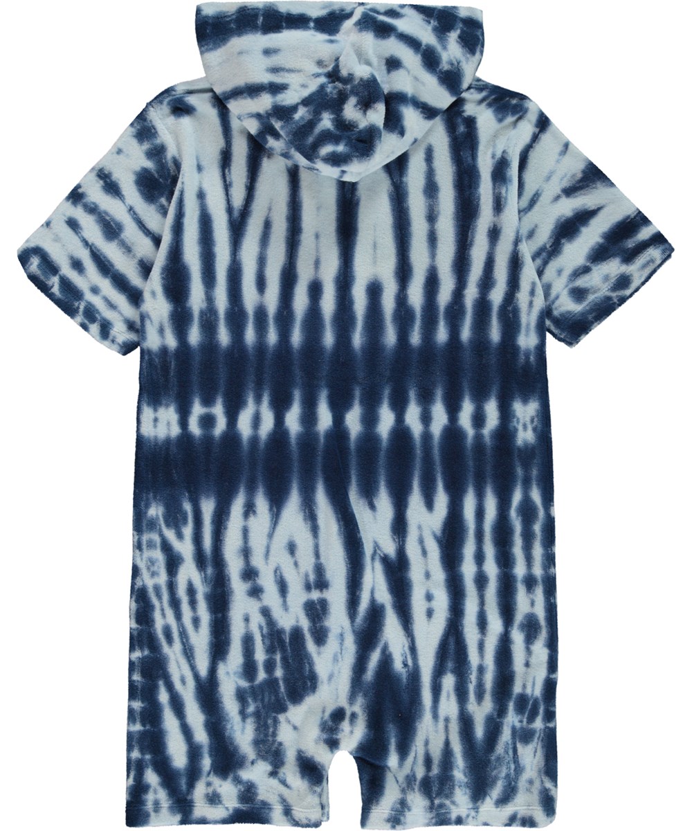 Mason - Tie Dye Vertical - Blå tie-dye froté dragt med hætte
