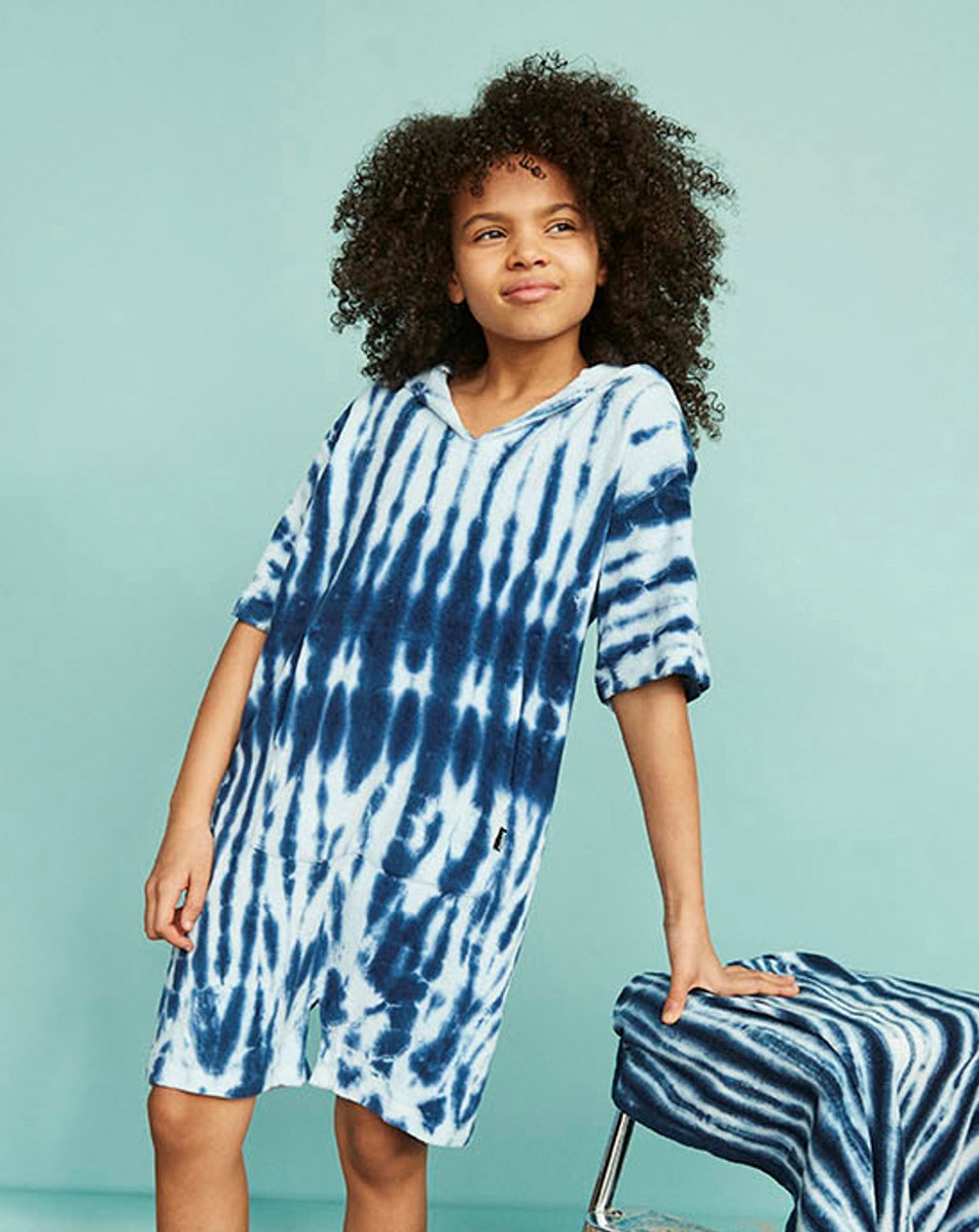 Mason - Tie Dye Vertical - Blå tie-dye froté dragt med hætte