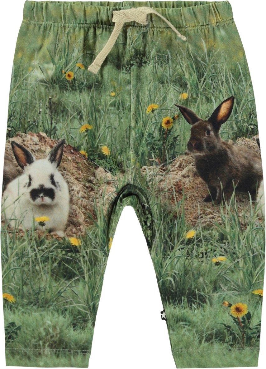 Sabb - Rabbits - Grønne økologiske babybukser med kanin print