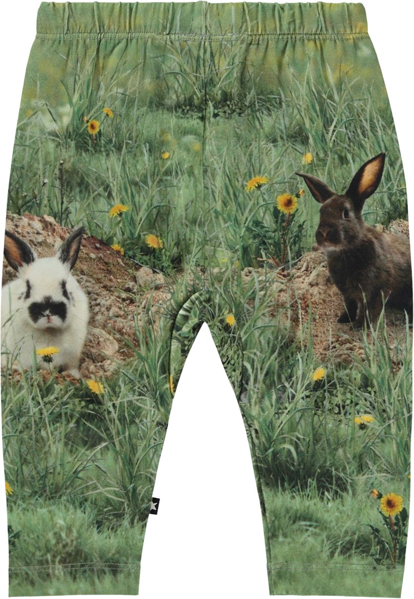 Sabb - Rabbits - Grønne økologiske babybukser med kanin print