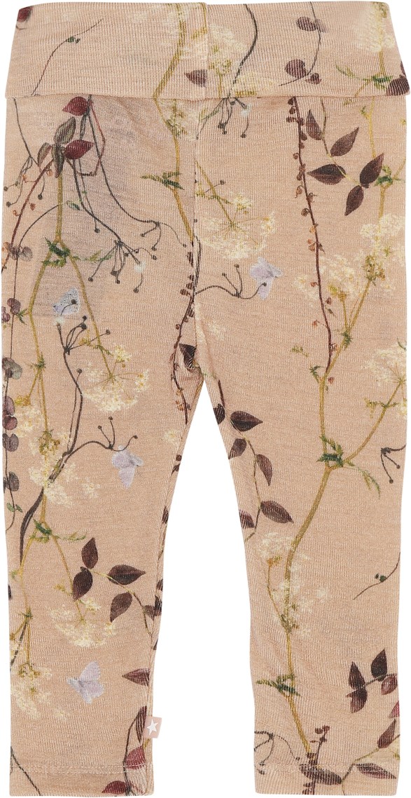 Sabi - Delicate Branches - Uld babybukser i rosa med print af blomsterranker