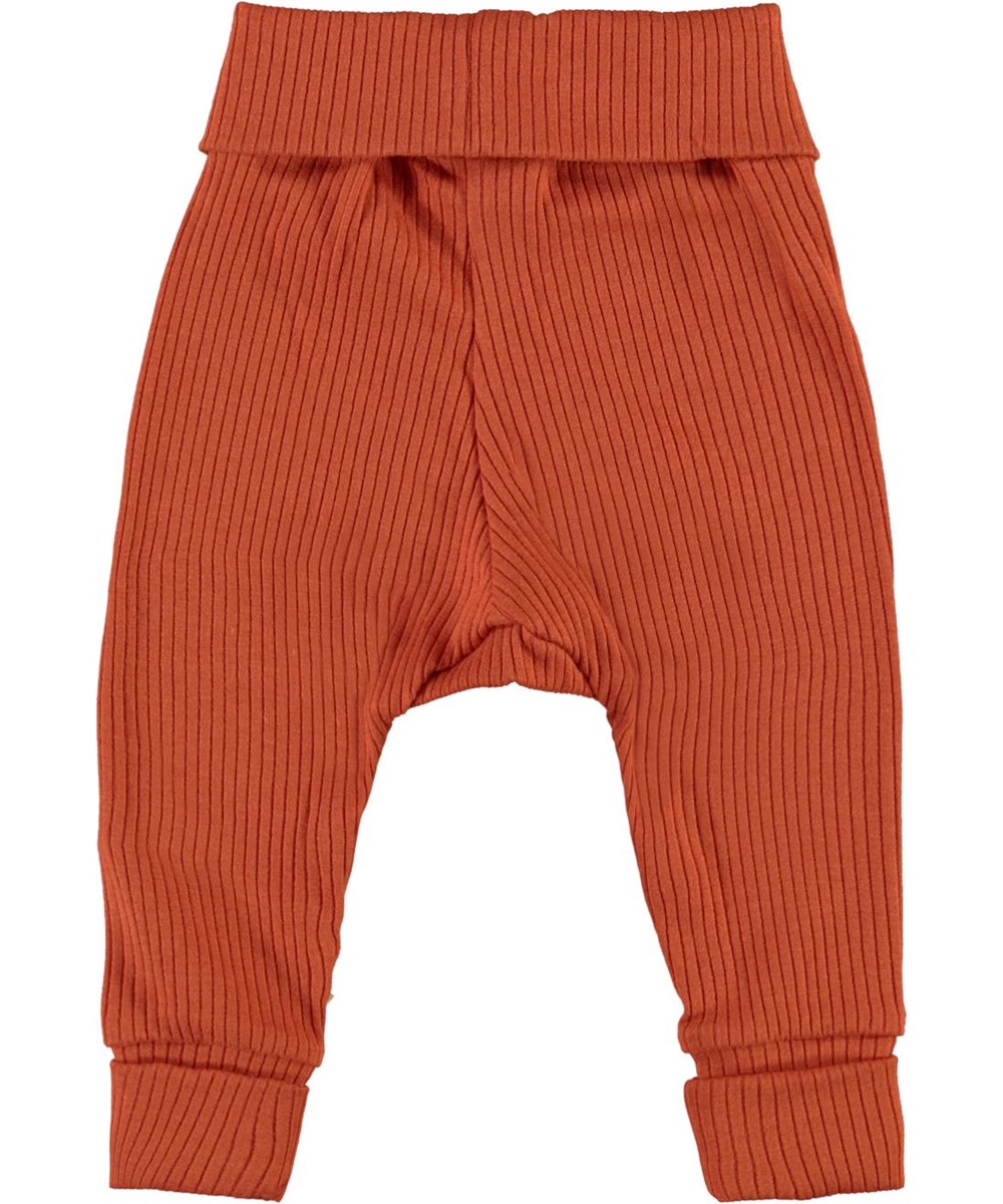 San - Burnt Brick - Mørkerøde rib baby bukser 