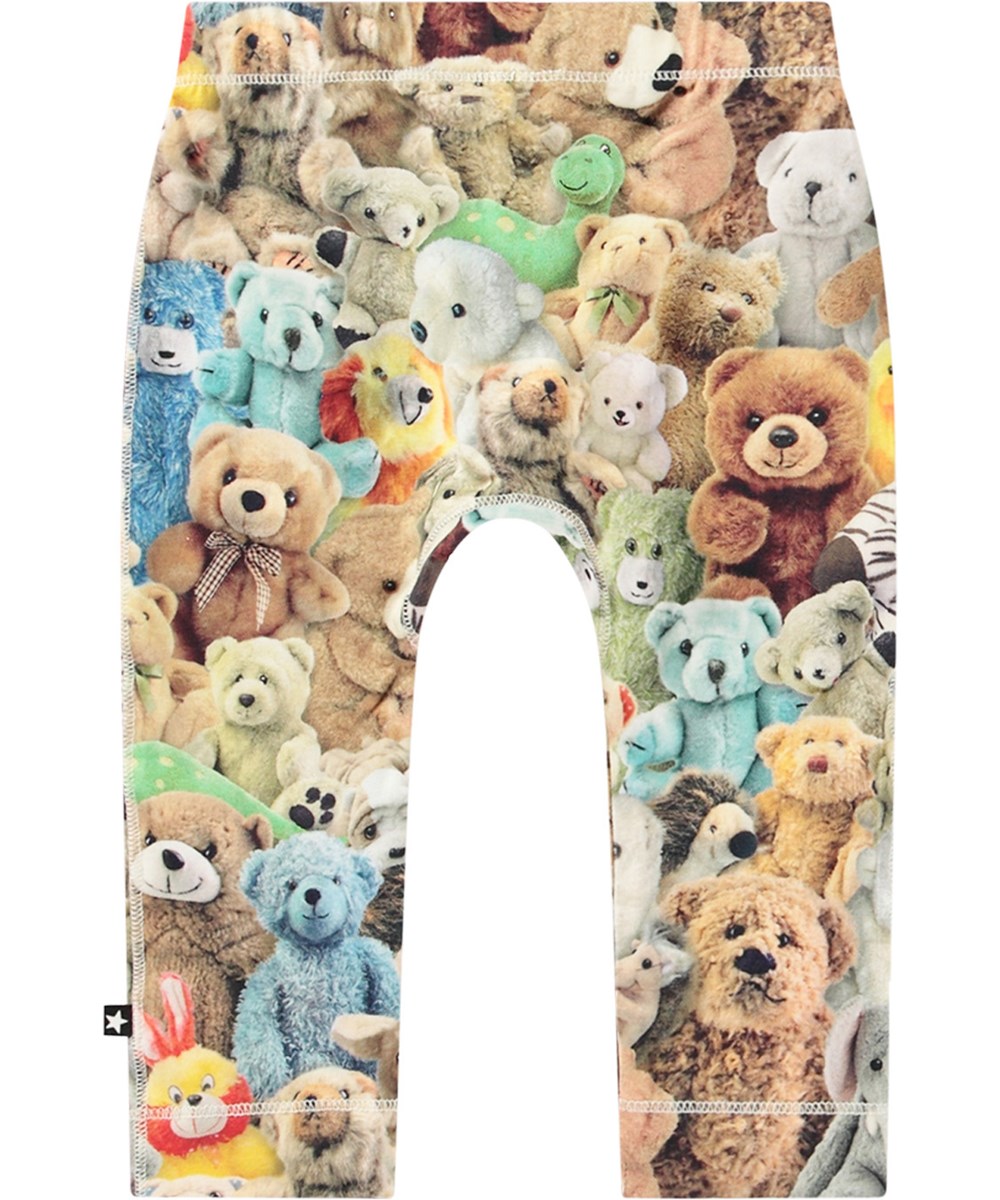 Seb - Teddy Friends - Multifarvede økologiske babyleggings med bamse print