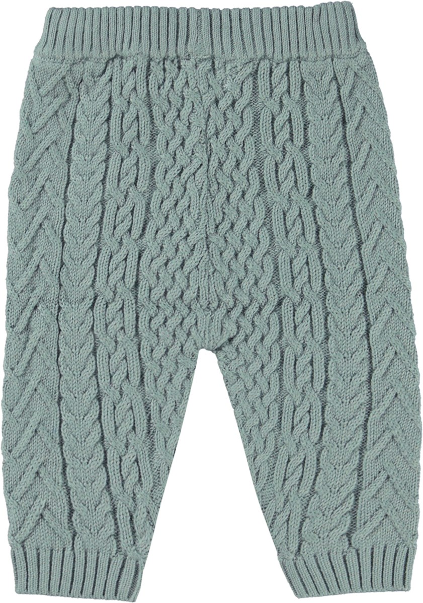 Sedge - Calm Green - Støvet grønne babybukser i kabelstrik