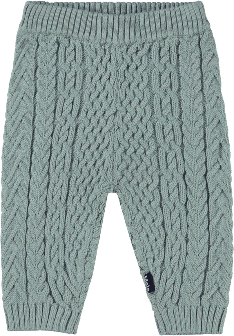 Sedge - Calm Green - Støvet grønne babybukser i kabelstrik