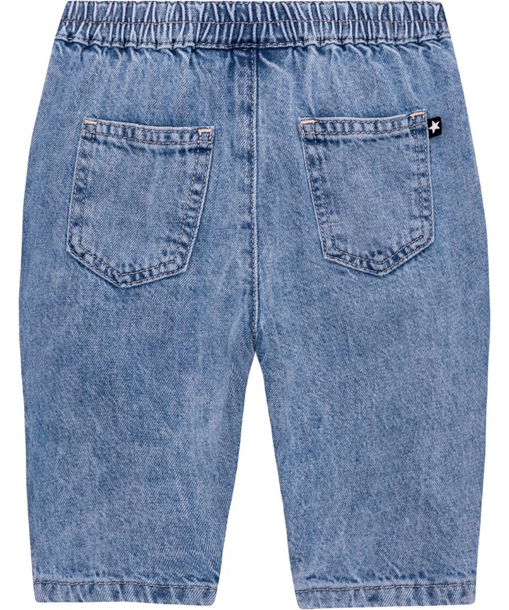 Sois - Bleach Denim - Blå lette bukser i en vasket bomuld og viskose blanding.