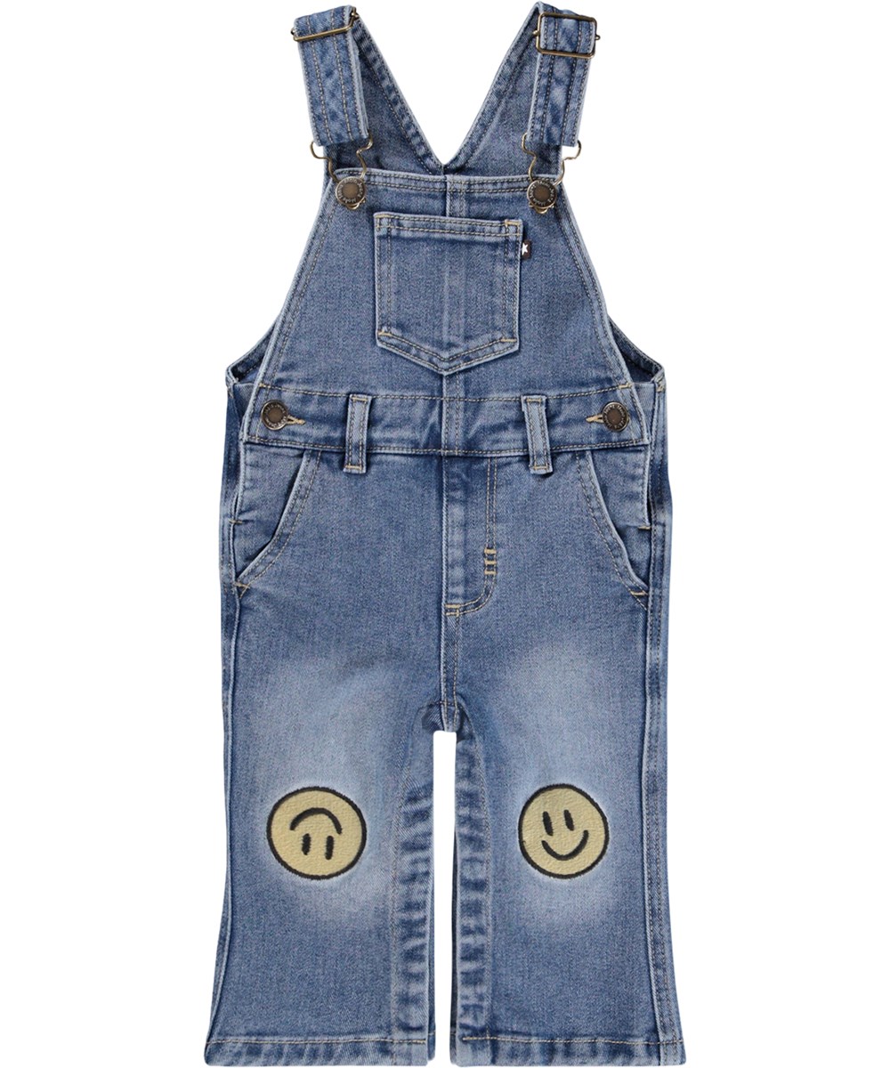 Stellan - Vintage Blue - Blå denim smækbukser med knælapper i økologisk bomuld