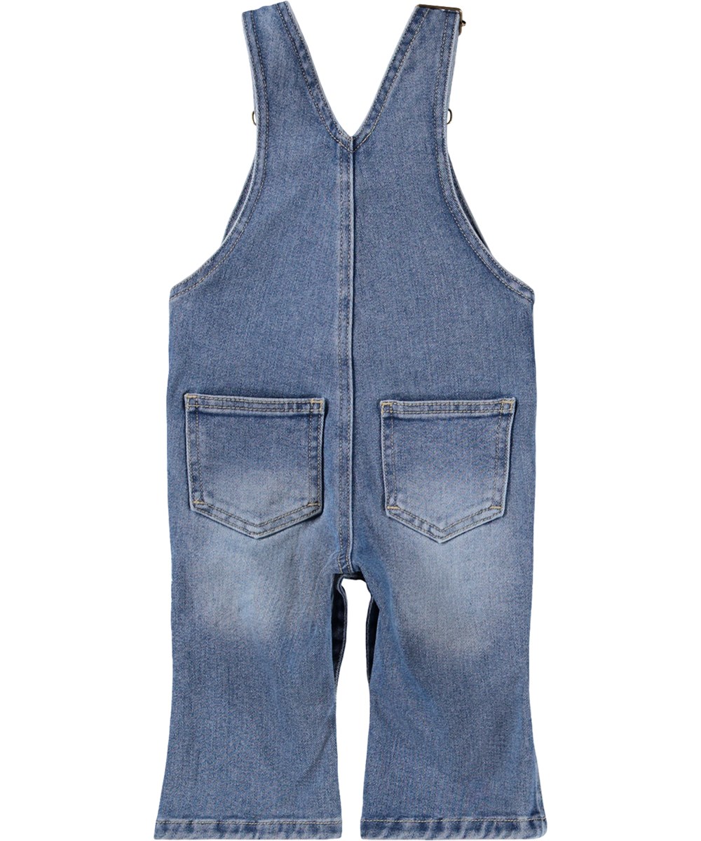 Stellan - Vintage Blue - Blå denim smækbukser med knælapper i økologisk bomuld