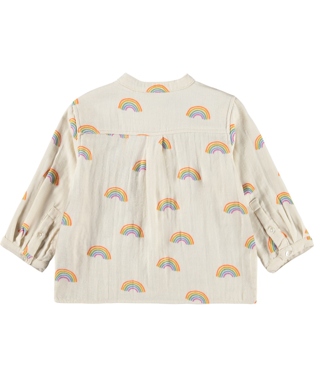 Enozo - Small Rainbows - Langärmliges, cremefarbenes Hemd für die Kleinen aus Bio-Baumwolle mit Regenbogenmuster