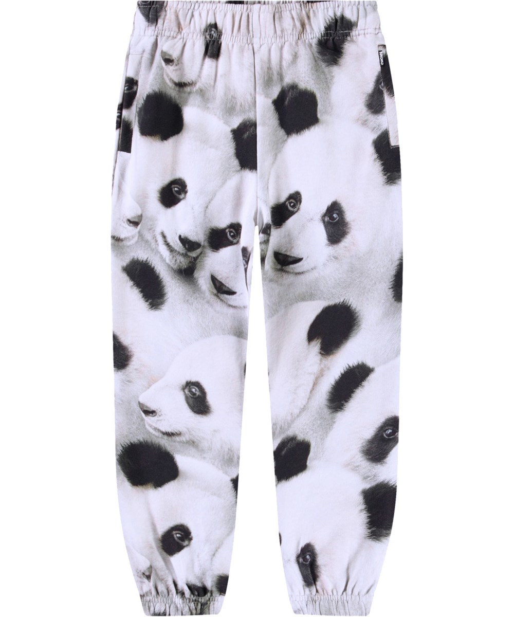 Adan - Giant Panda - Schwarze und weiße Öko-Hosen mit Pandadruck für Kinder.