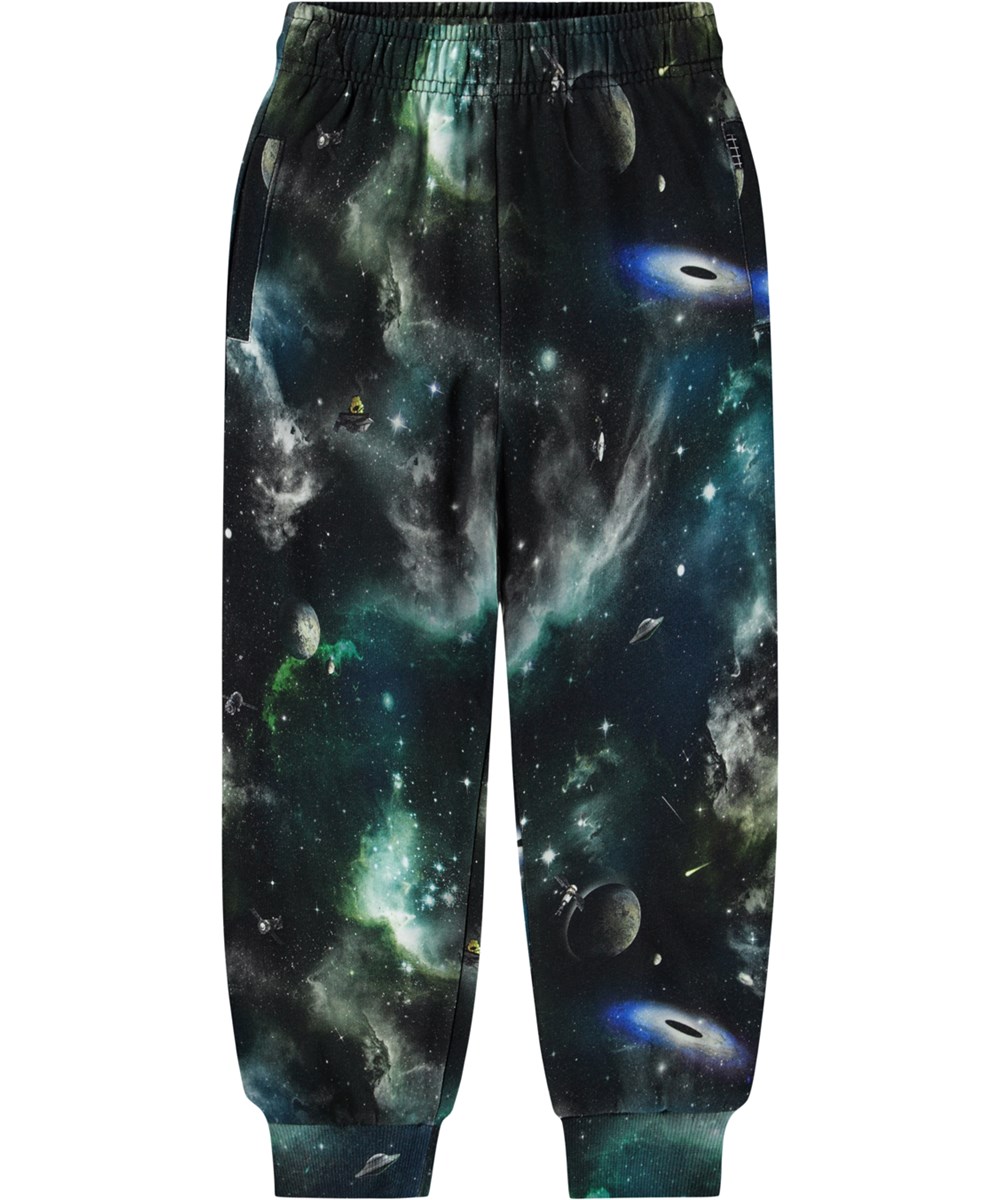 Adani - Deep Space - Bunte Jogginghosen für Kinder aus Öko-Baumwolle mit einem Aufdruck vom Leben im Weltraum.