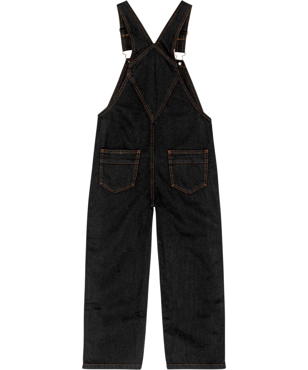 Aer - Black - Schwarze Latzhose mit kupferfarbenen Nähten und verstellbaren Trägern.