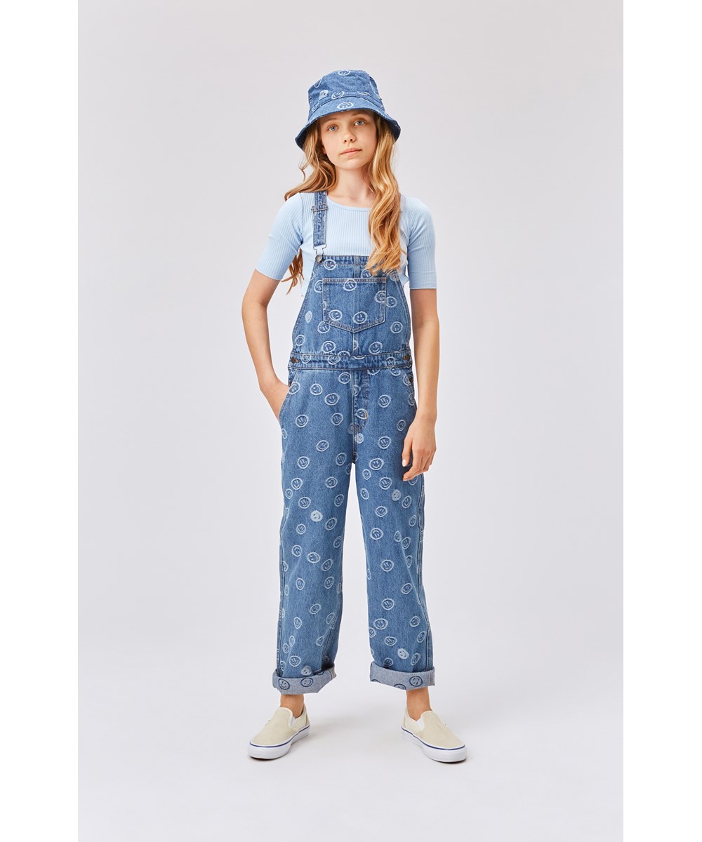 Aer - Blue Happiness - Blaue Denim-Latzhosen mit Smileys