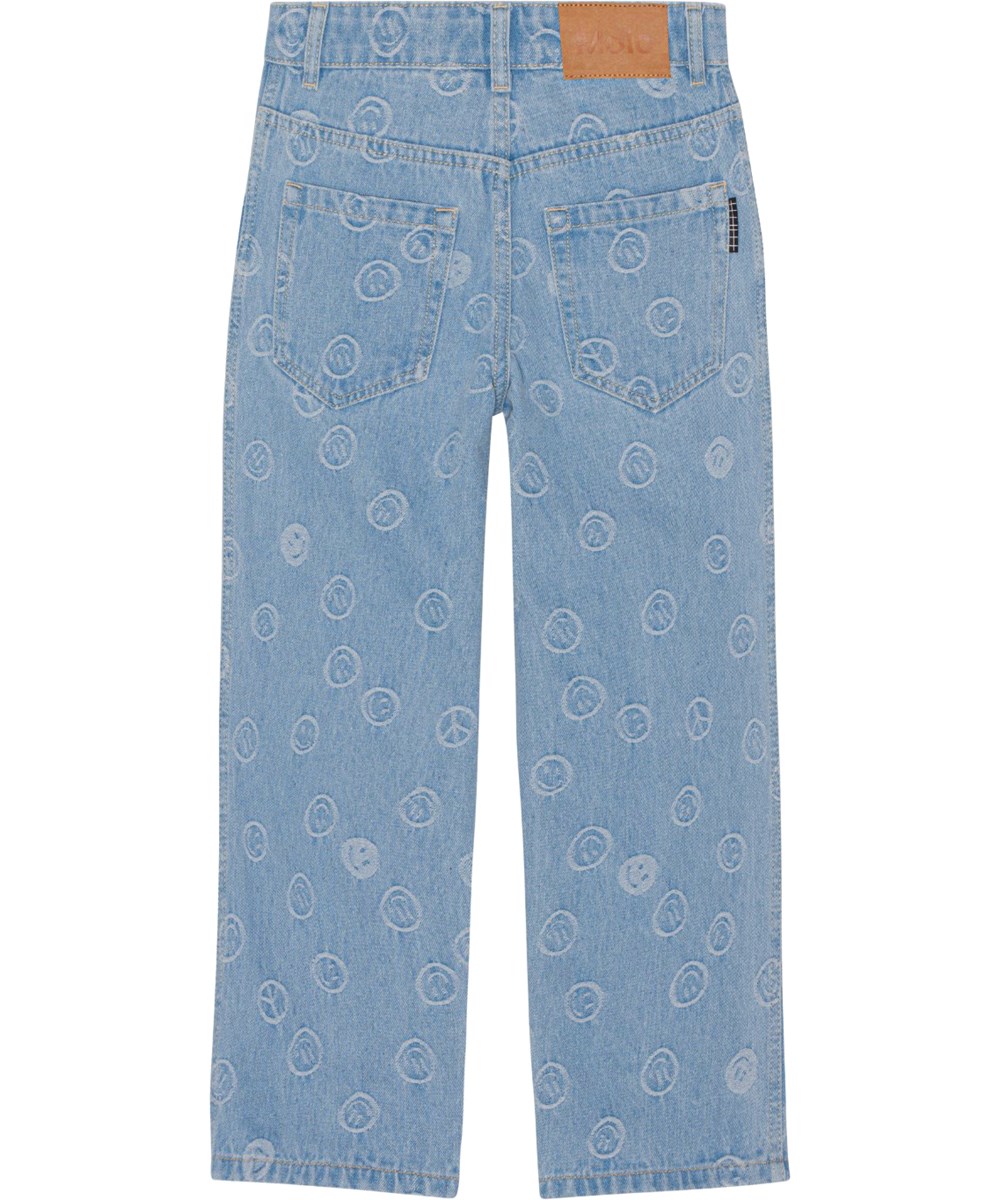 Aiden - Happiness Light - Jeans mit 5 Taschen aus gewaschenem Baumwolldenim mit kleinen gewebten Smileys