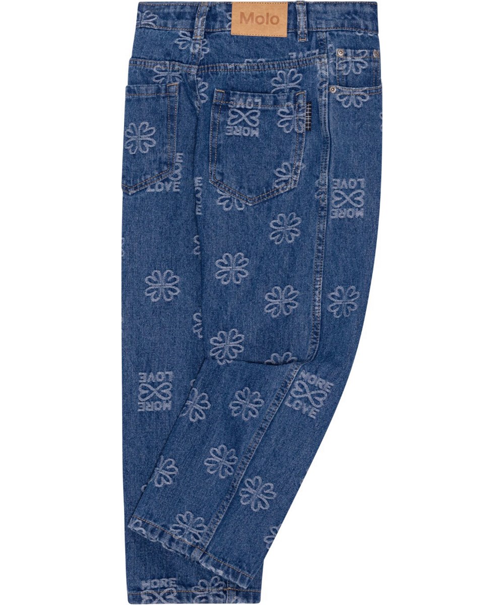 Aiden - Infinity Love - Unisex blaue jeans aus gewaschener Baumwolle mit gesticktem Kleeblatt