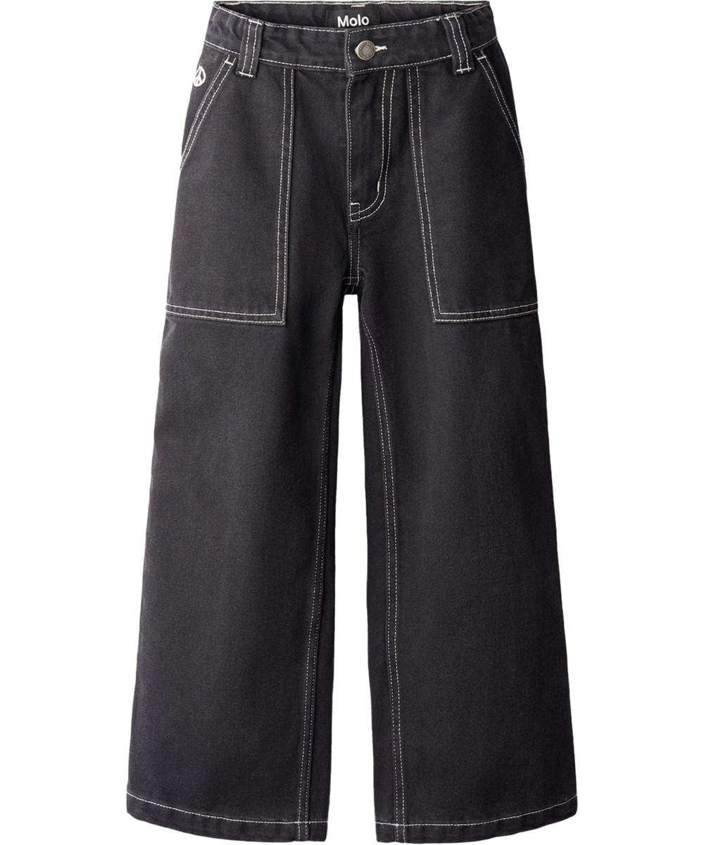 Alton - Washed Black - Schwarze Jeans für Kinder aus Bio-Baumwolldenim mit weiten Beinen