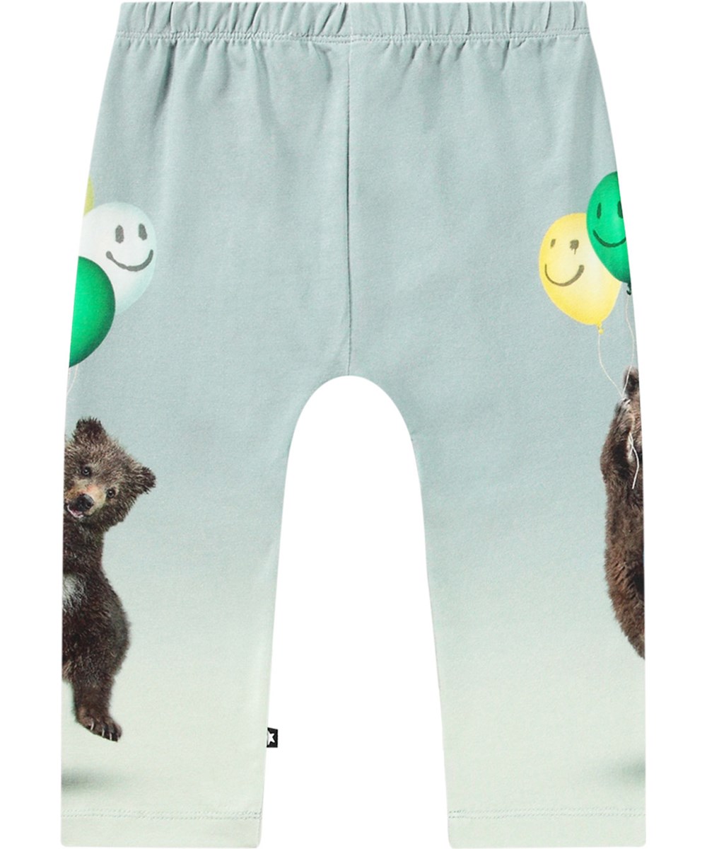Sabb - Balloon Cub - Hellblaue Öko-Baumwollhose mit verspieltem Bärenjungen-Print.