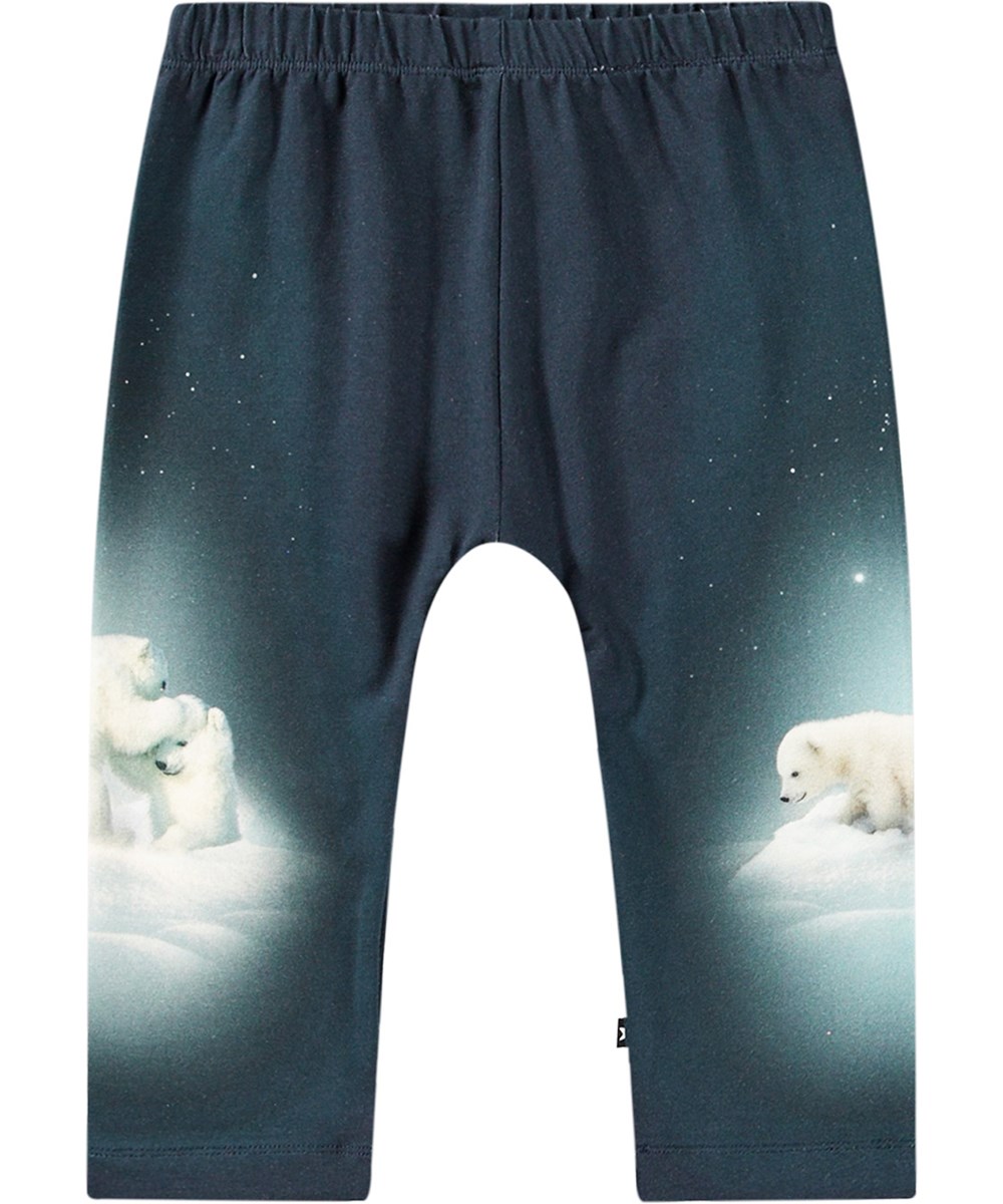 Sabb - Polar Cubs - Dunkelblaue Hose aus Öko-Baumwolle mit Polarbärendruck.