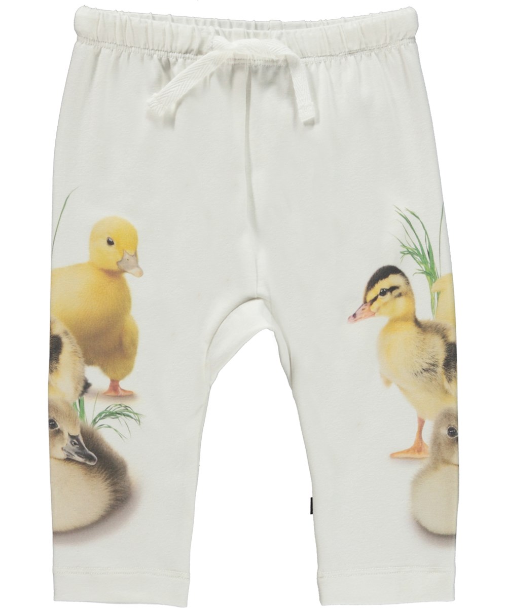 Sabb - Three Ducklings - Weiße Öko-Babyhose mit Entchen