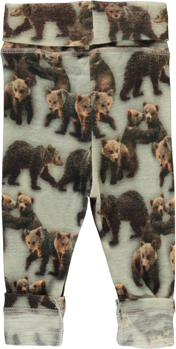 Sabi - Bear Cubs - Babyhose aus Wolle in Grau mit Aufdruck von Blumenranken