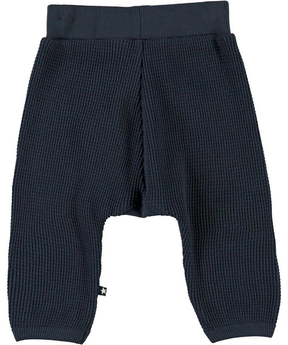 Samantha - Dark Navy - Öko waffelige Babyhose in Dunkelblau