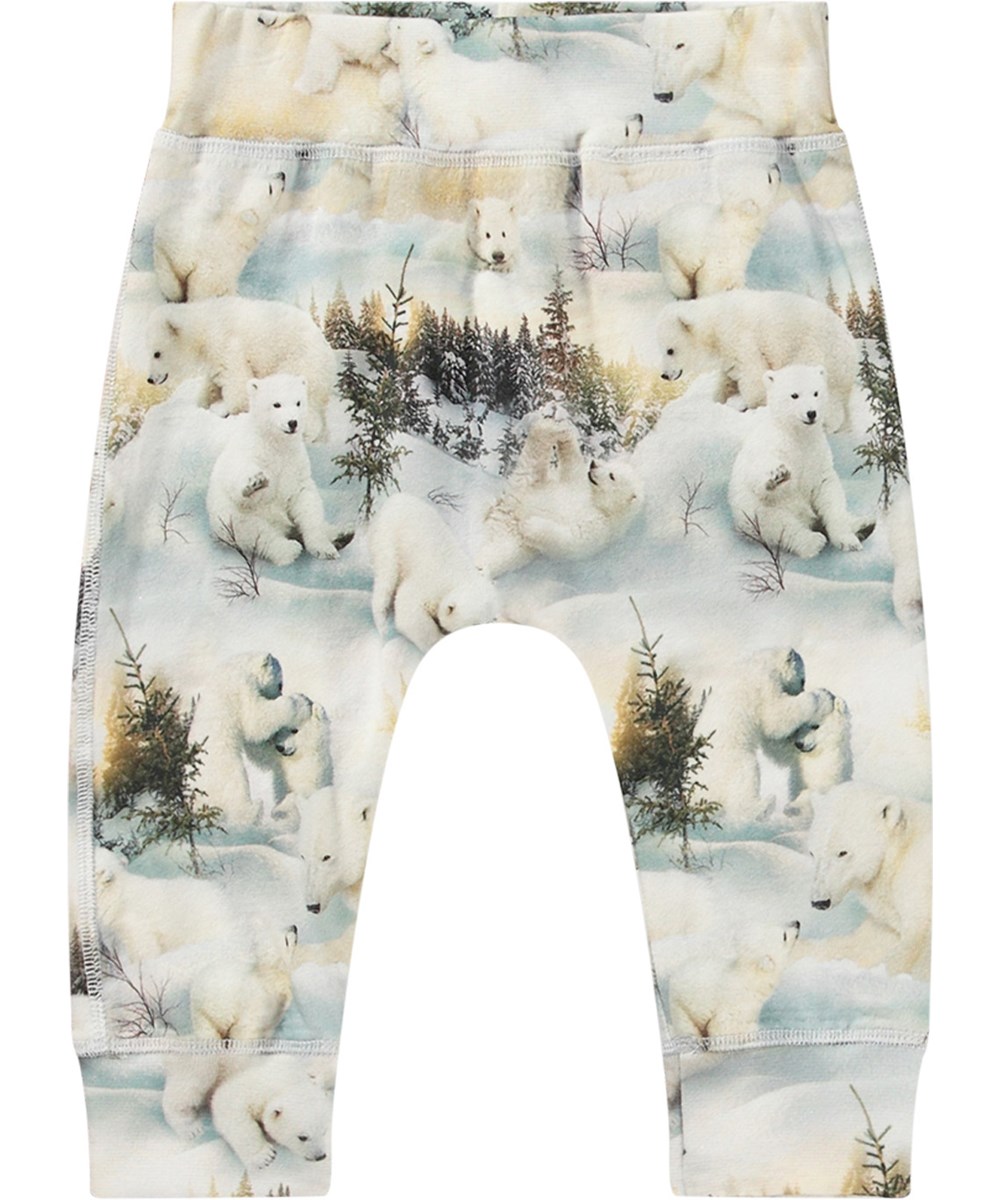 Sammy - Snowy Bears - Öko-Baumwolljersey-Hose mit einem all-over Polarbär-Print.