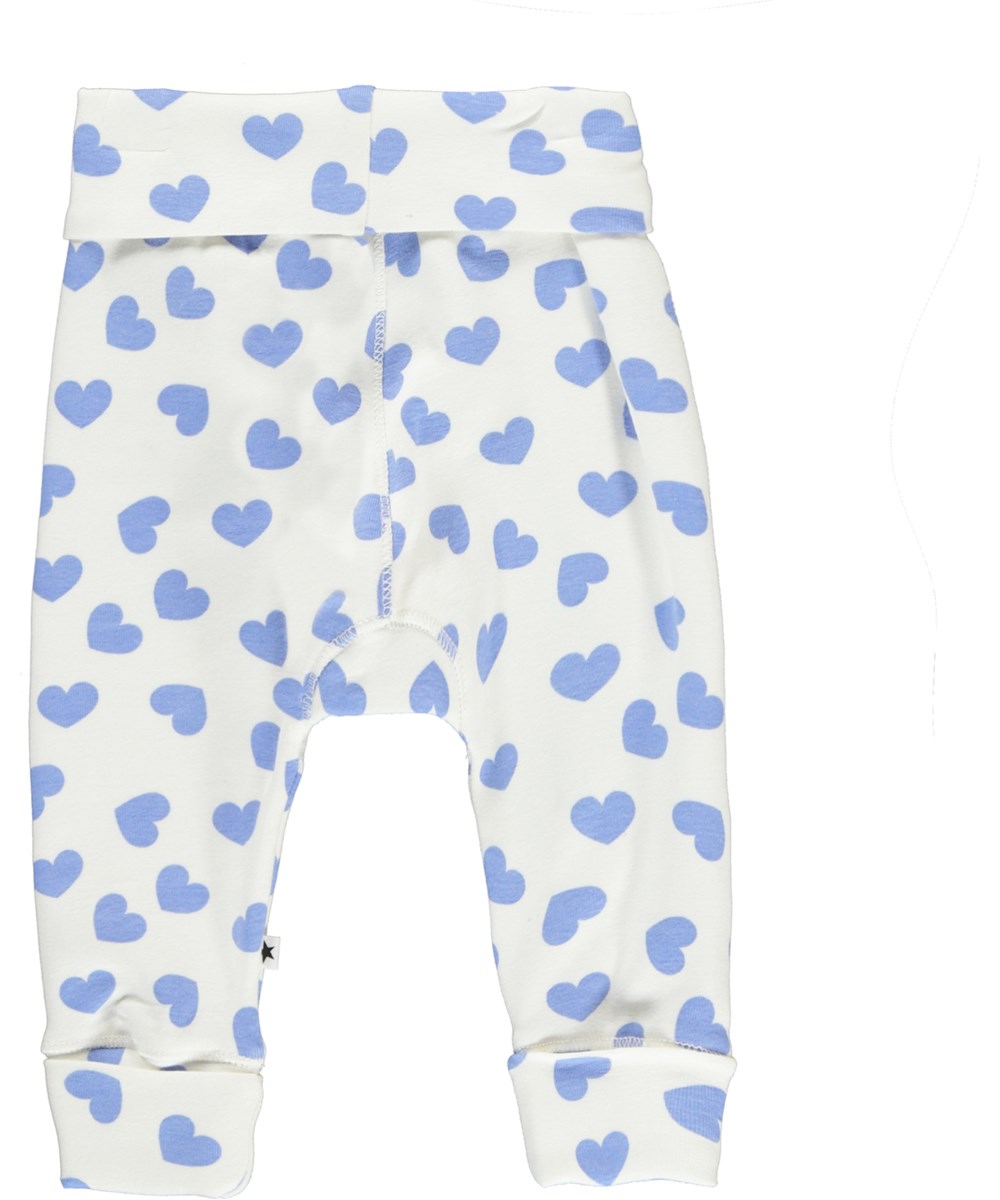 San - Blue Hearts - Weiße Öko-Babyhose mit Herzen