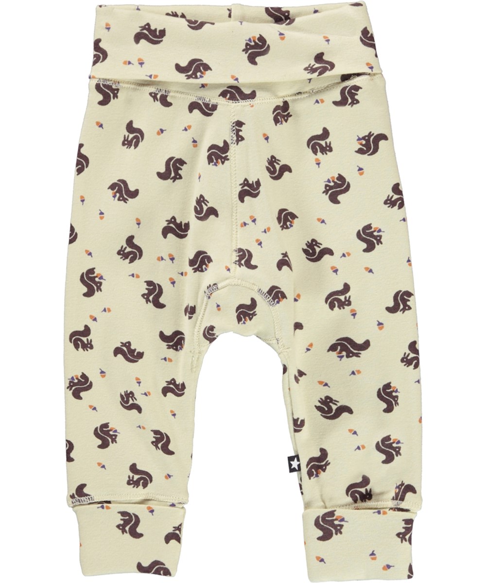 San - Mini Squirrel - Hellgelbe Öko-Babyhose mit Eichhörnchen