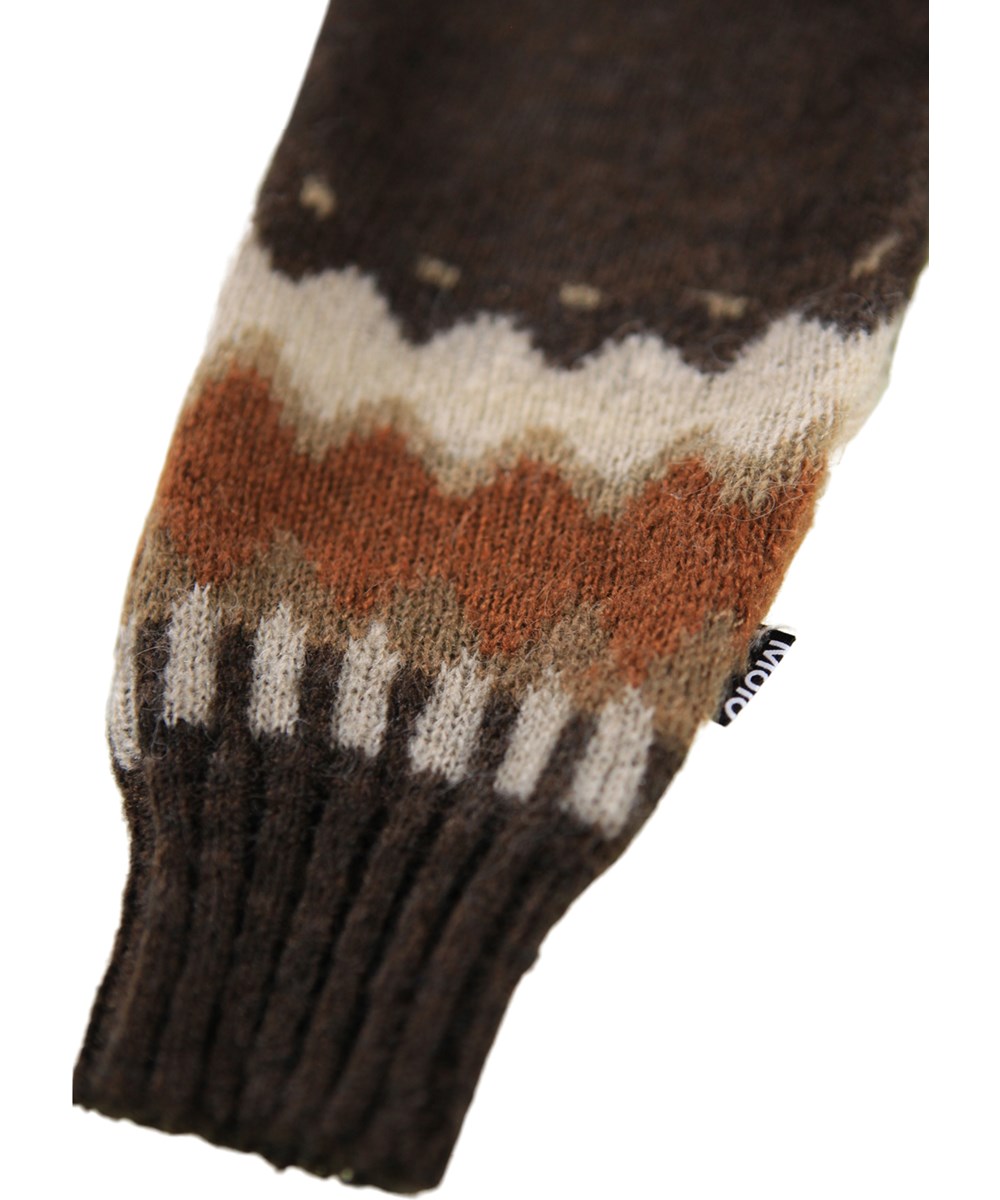 Signy - Browns - Dunkelbraune Hosen für die Kleinen aus einer Wollmischung mit einem gewebten nordischen Muster am Hosenbein.