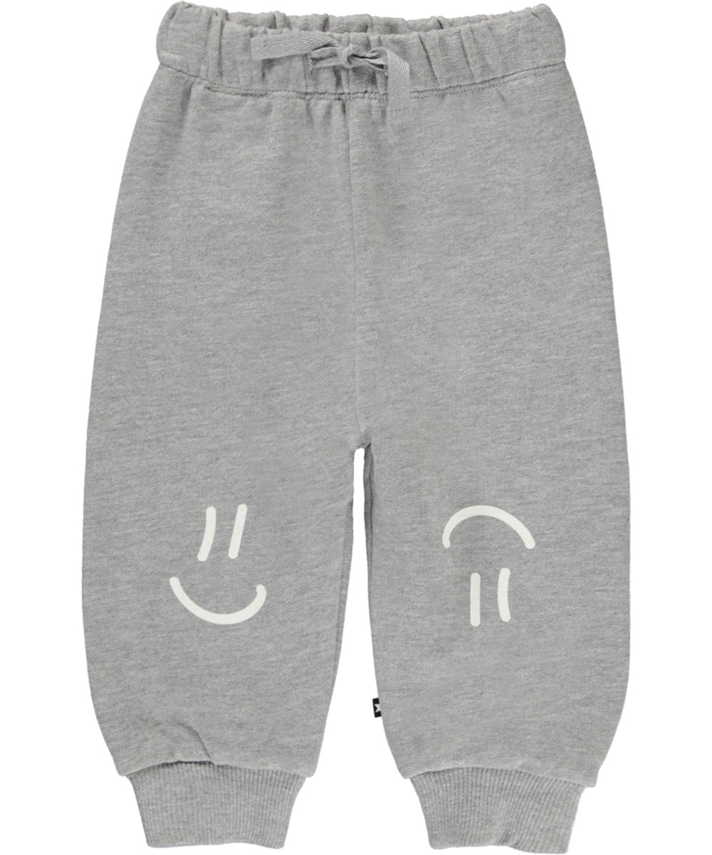 Simeon - Grey Melange - Babygraue Jogginghose mit Smiley-Print