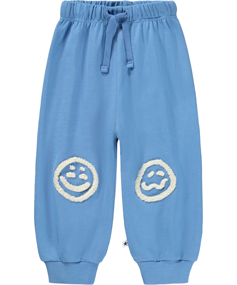 Simeon - Blue Tide - Weiche, blaue Jogginghosen für die Kleinen aus Bio-Baumwolle mit lustigen Knieaufnähern