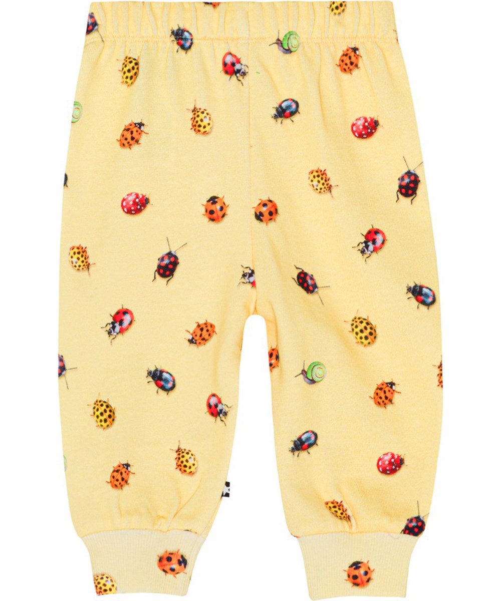 Simeon - Coccinella - Gelbe Jogginghose für die Kleinen aus Öko-Baumwolle mit einem Aufdruck aus bunten Marienkäfern