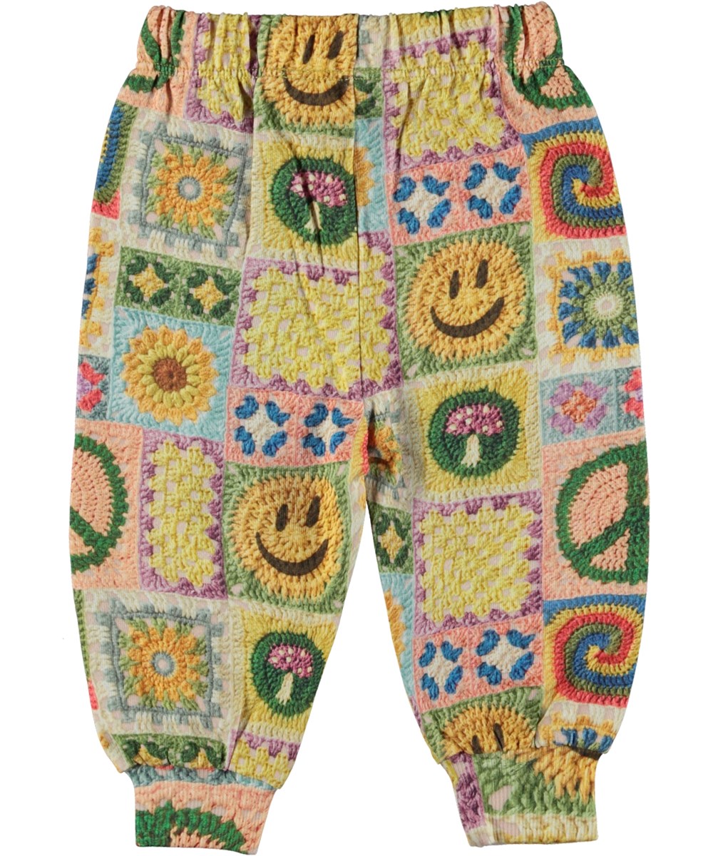 Simeon - Crochet Vibe Baby - Mehrfarbige Öko-Babyhose mit Häkeldruck