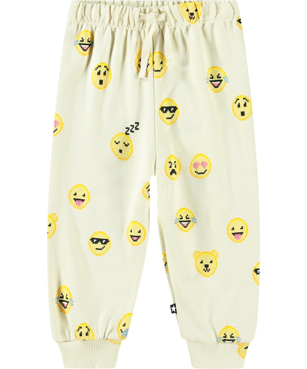 Simeon - Happy Pixels - Blassgelbe Jogginghose aus Öko-Baumwolle mit elastischem Bund und Kordelzug.
