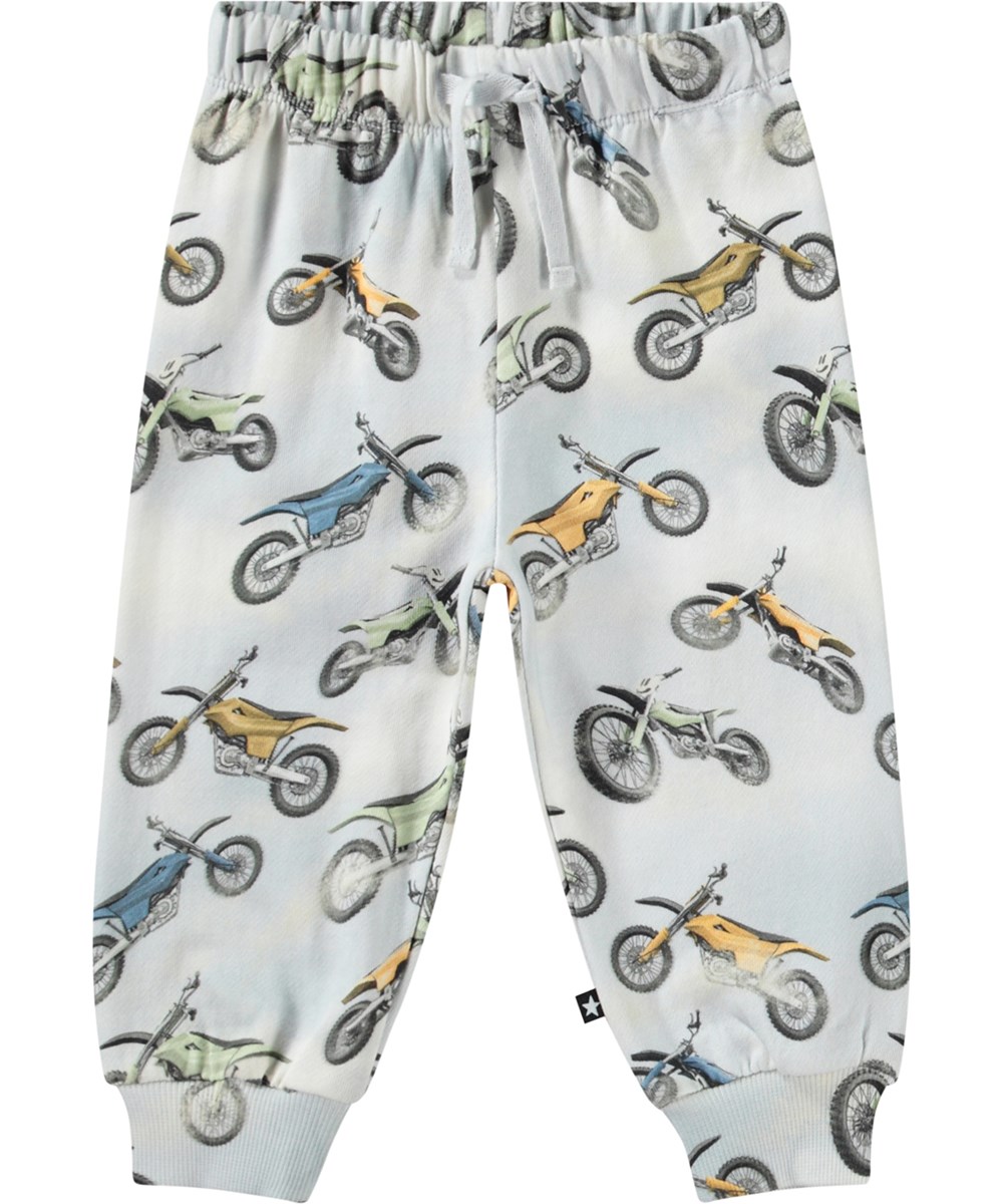 Simeon - Minicross - Weiche Hosen aus Öko-Baumwolle für Babys mit einem Motocross-Motorrad-Print.