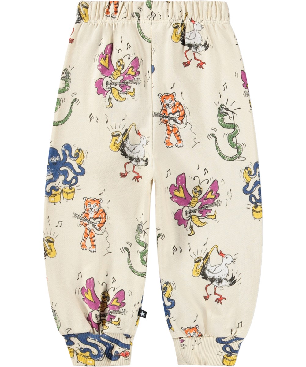 Simeon - Rockin Animals - Weiche, beige Jogginghosen für die Kleinen aus Bio-Baumwolle mit Musikdruck