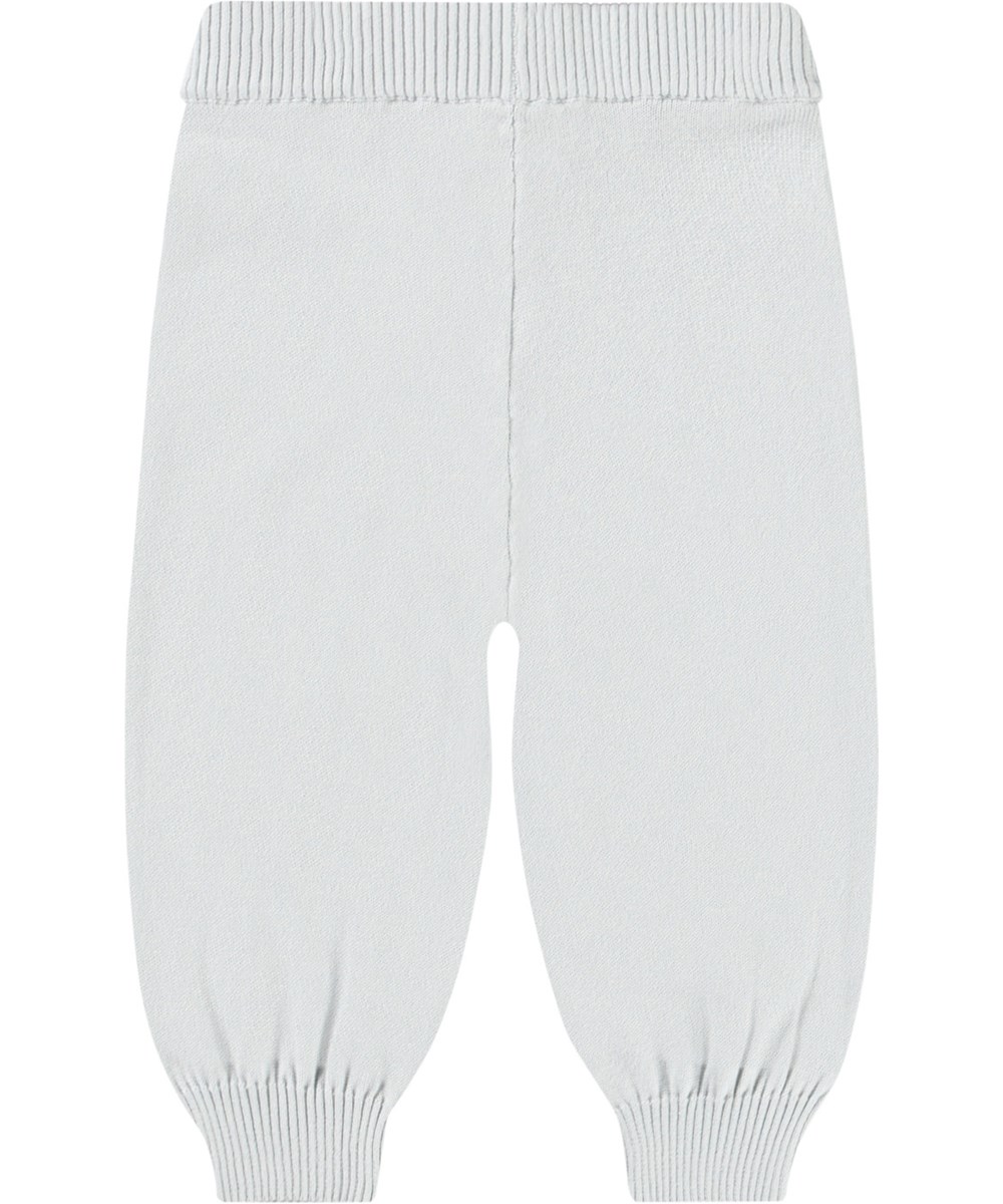Sol - Skywriting - Gestrickte Hose aus Öko-Baumwolle für Babys. Gestrickt in Hellblau und verziert mit niedlichen Gepardenbabys auf den Knien.