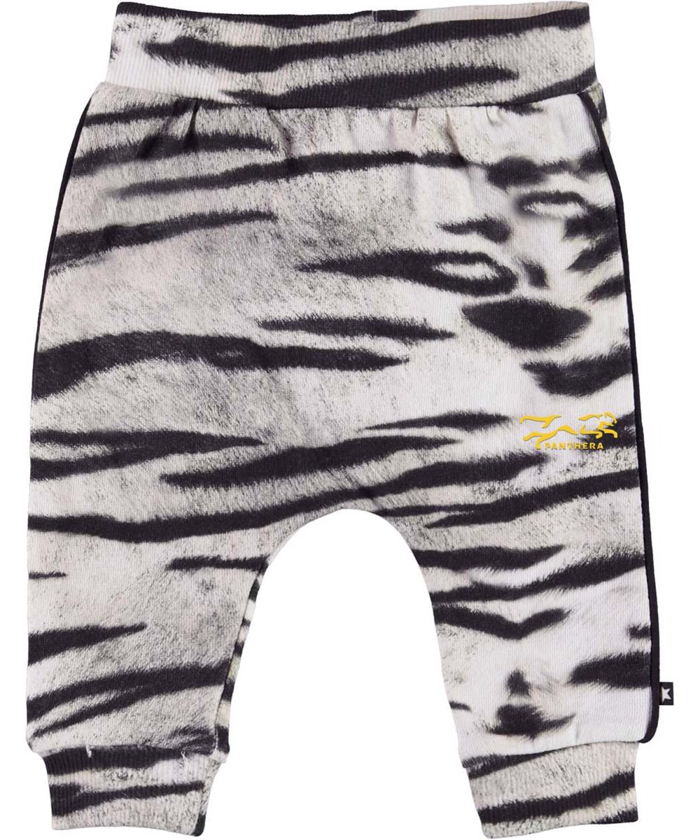 Steini - Tiger White - Öko-Babyhose mit schwarz-weißem Tiger-Print