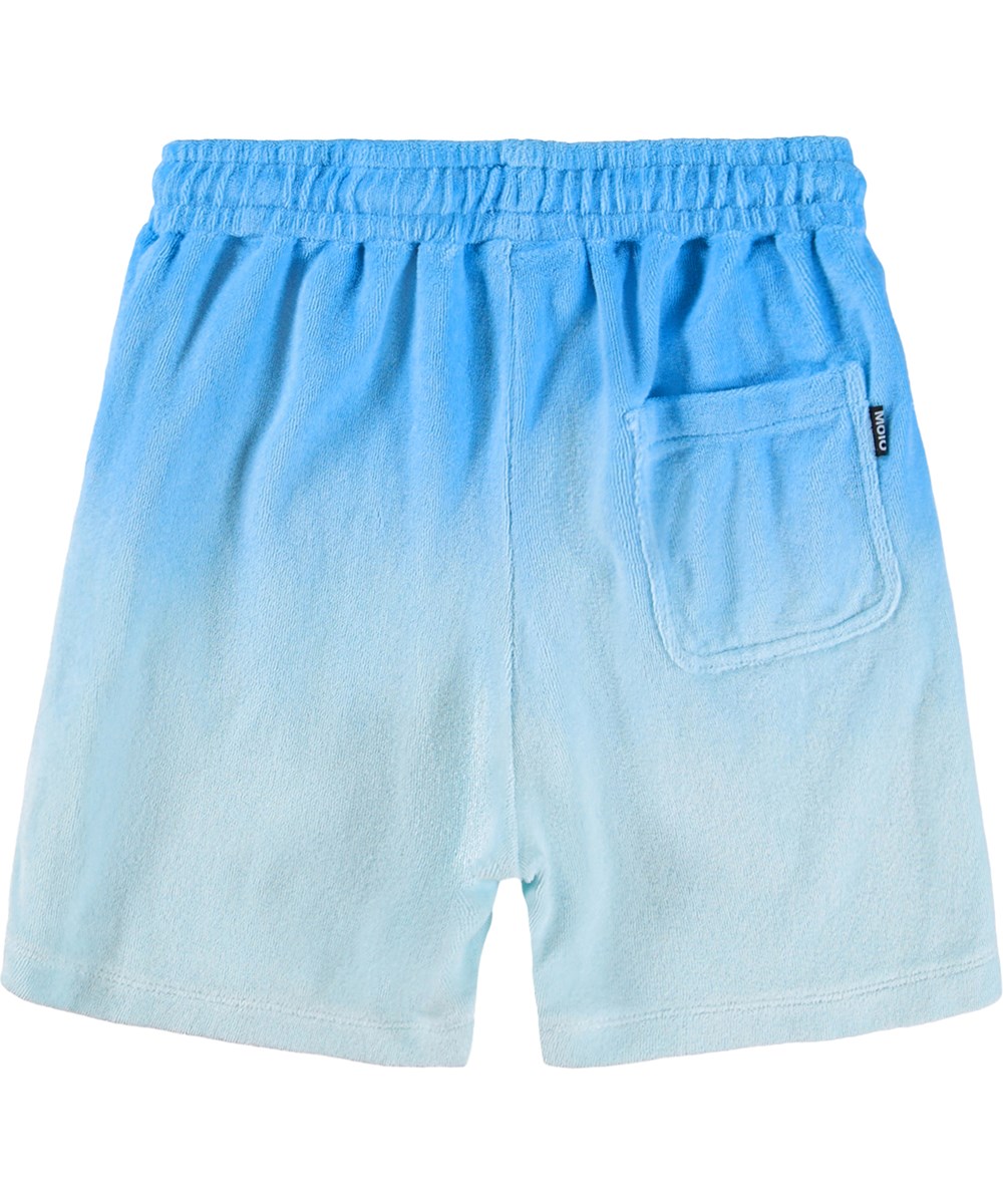 Abay - Blue Light - Blauwe shorts voor kinderen met een dip-dye effect gemaakt van biologisch katoenen badstof.