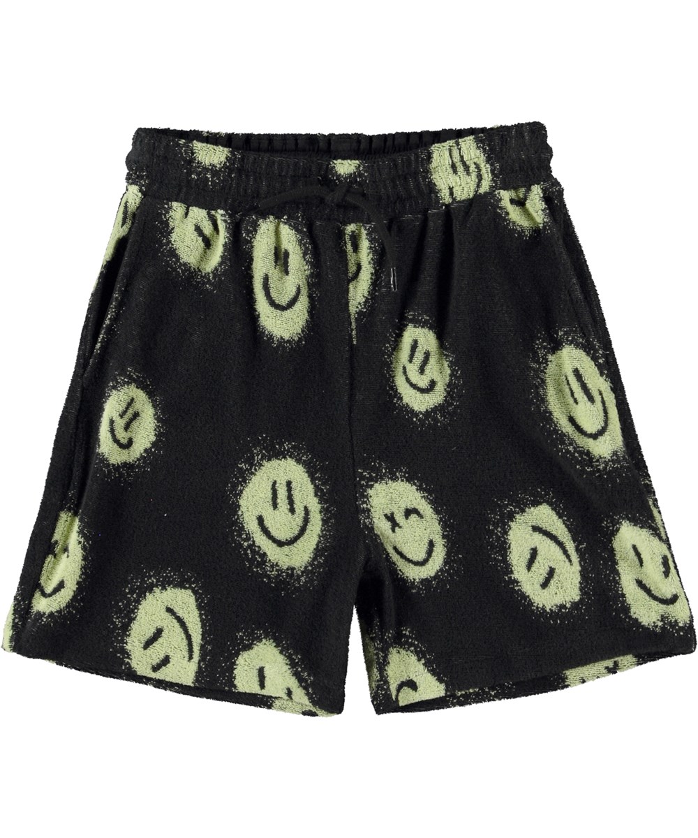 Abay - Happy Sunny - Zwarte badstoffen short met smiley’s