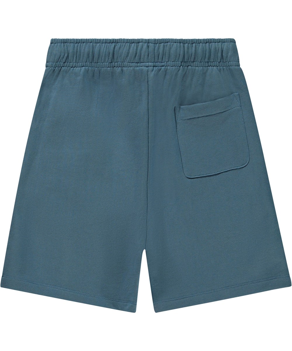 Adian - Atlas Blue - Unisex short in blauwe met geborduurde peace teken