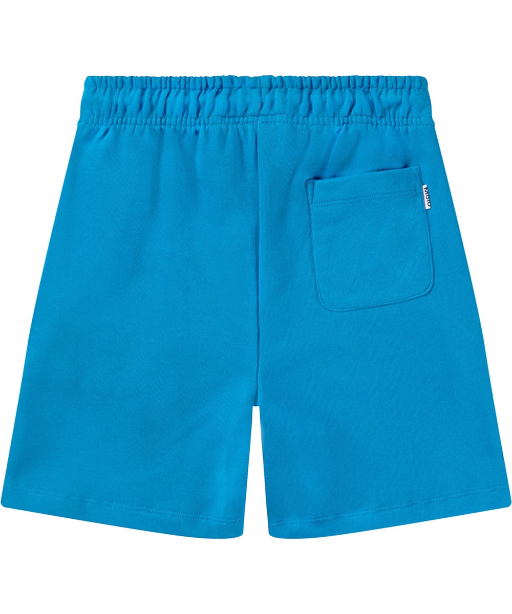 Adian - Peacock Blue - Blauwe biologisch katoenen joggingshort voor kinderen.