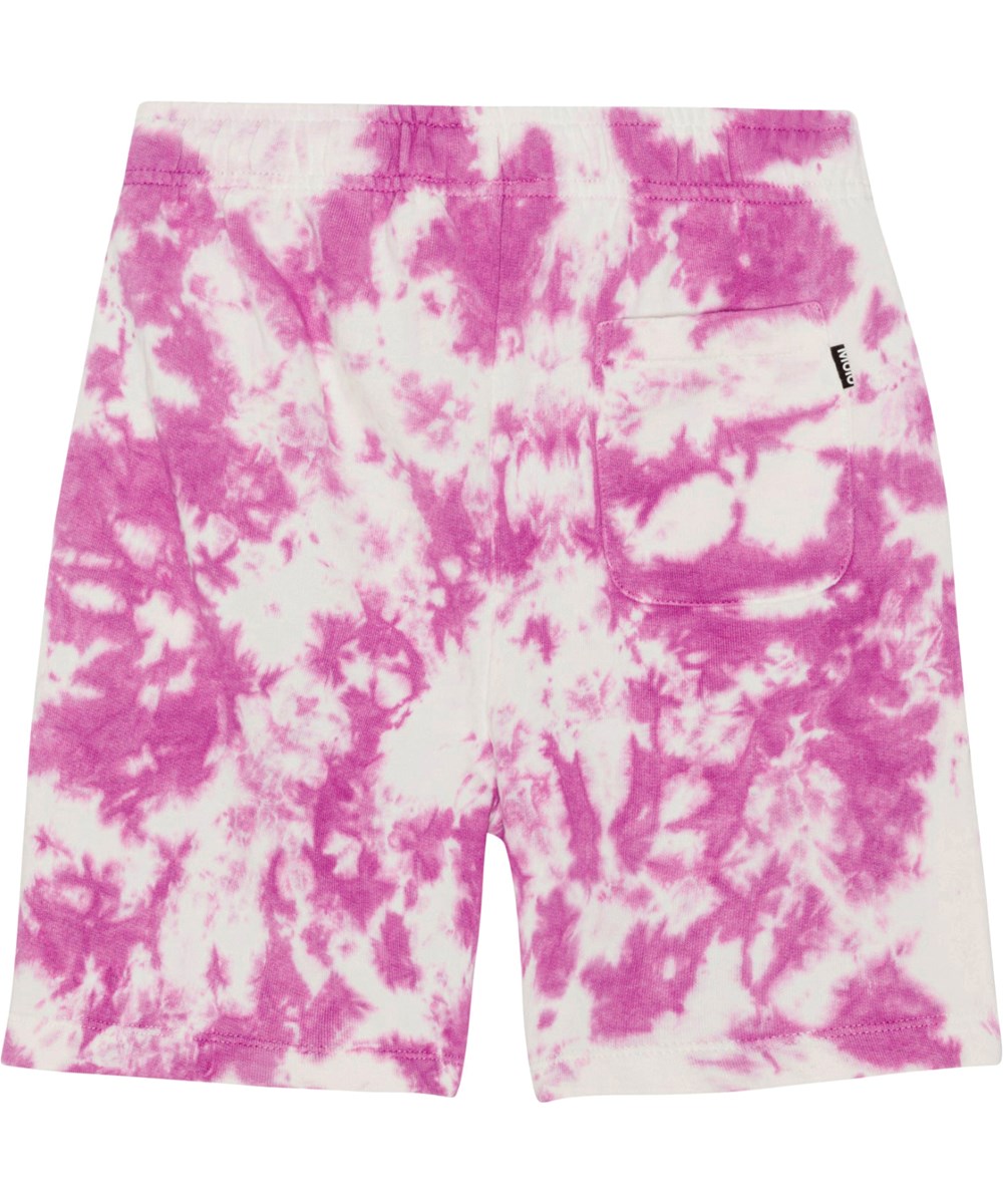 Adian - Purple Pink Dye - Paarse en witte tie-dye short van biologisch katoenen jersey