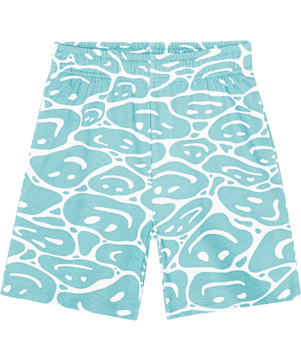 Adian - Waves Of Joy - Short in turquoise en wit van biologisch katoenen jersey met een smileyprint