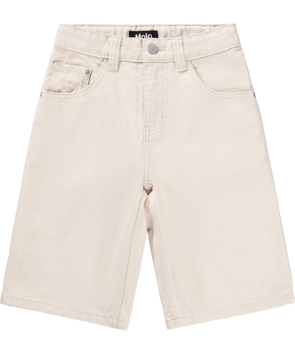 Alpha - Summer Sand - Gebroken witte baggy korte spijkerbroek met een verstelbare taille ontworpen voor kinderen en gemaakt van biologisch katoen 