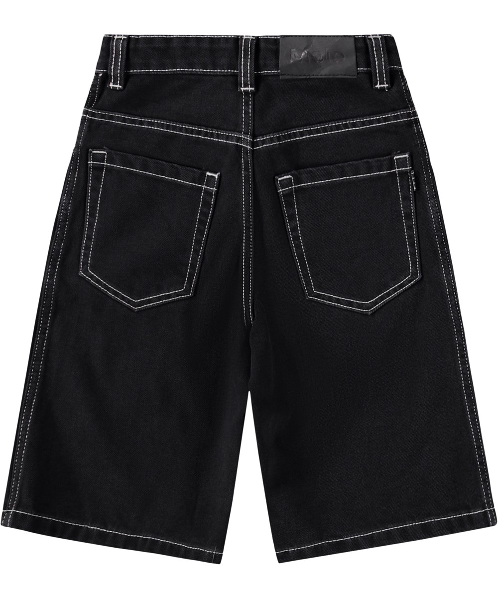 Alpha - Washed Black - Zwarte wijde korte spijkerbroek met een verstelbare taille ontworpen voor kinderen en gemaakt van biologisch katoen 