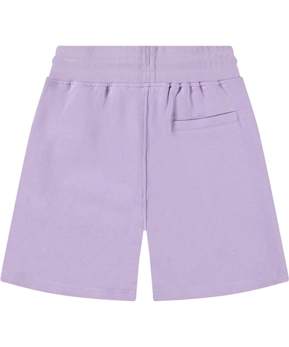 Alw - Violaceous - Lichtpaarse kindershort van biologisch katoen met een lichtgele smiley.