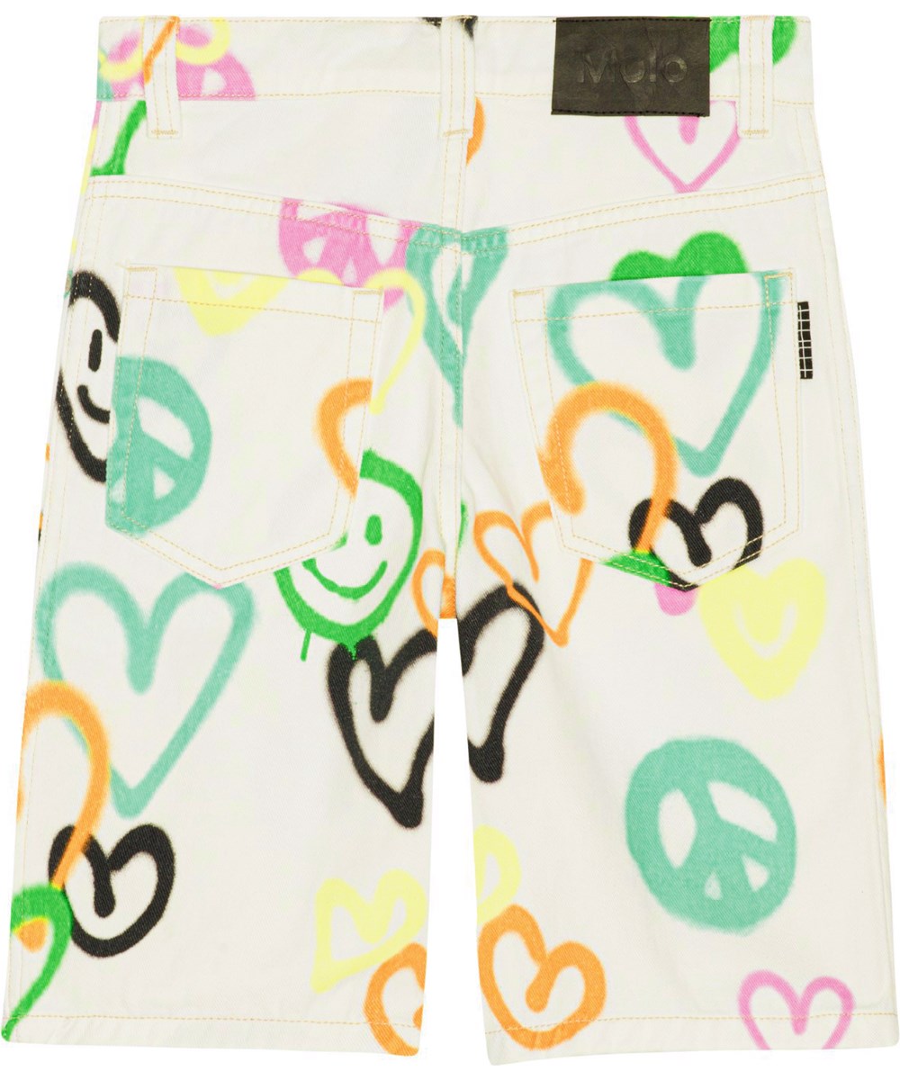 Art - Heart Colours - Witte korte spijkerbroek met een kleurrijke hartjesprint