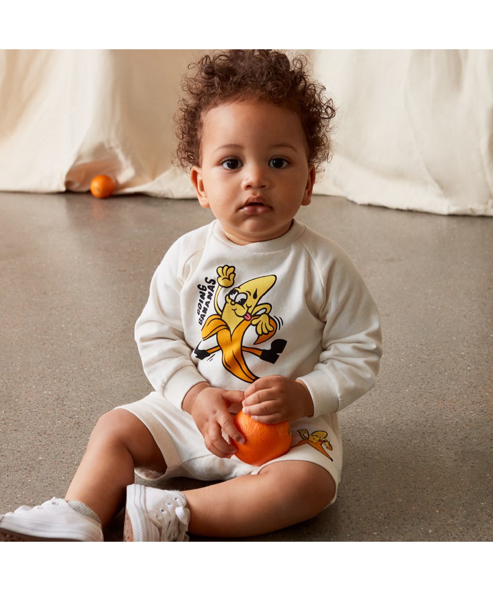 Simms - Naturelle - Gebroken witte babybroekje met banaanprint